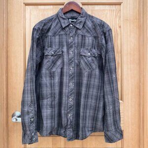 Machine Clothing Co. : Pearl Snap Long Sleeve Shirt : Grey & Black : Men's XL